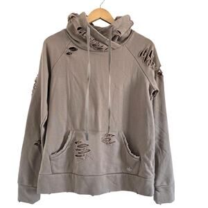 Alo Yoga Distressed Hoodie Sweatshirt Tan Brown Size S Pullover Lounge